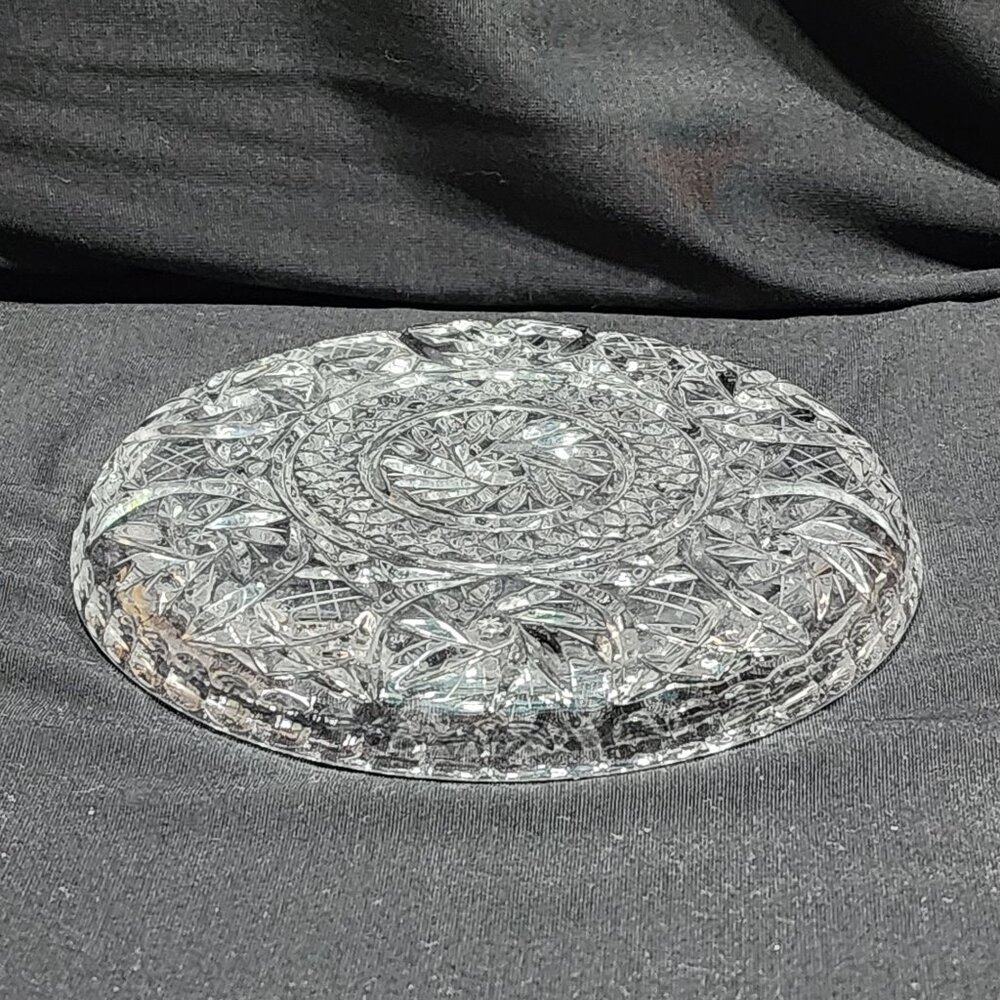 Antique Bohemian Czech Pinwheel Design Cut Crystal Decorative Luncheon 6" Plate - Picture 14 of 15